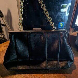Primark Black Satin Evening Bag With Gold Colored Chain